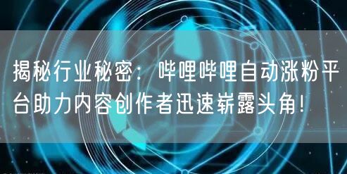 揭秘行业秘密：哔哩哔哩自动涨粉平台助力内容创作者迅速崭露头角！