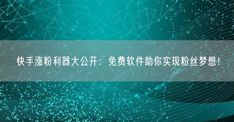 快手涨粉利器大公开：免费软件助你实现粉丝梦想！
