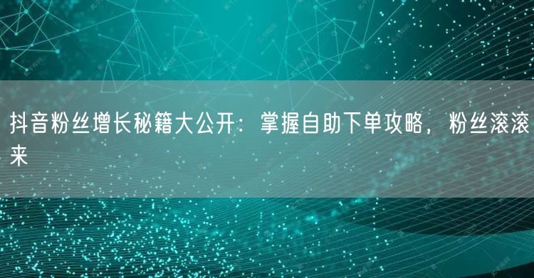 抖音粉丝增长秘籍大公开:掌握自助下单攻略