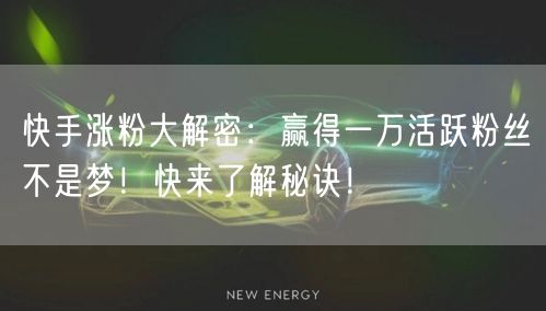 快手涨粉大解密：赢得一万活跃粉丝不是梦！快来了解秘诀！