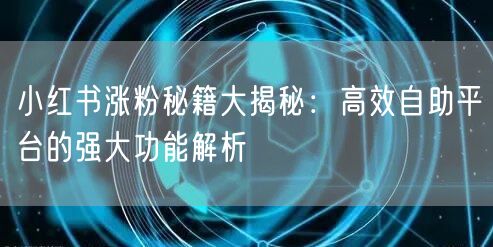 小红书涨粉秘籍大揭秘：高效自助平台的强大功能解析
