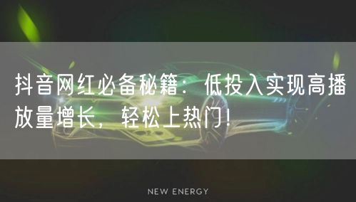 抖音网红必备秘籍：低投入实现高播放量增长，轻松上热门！