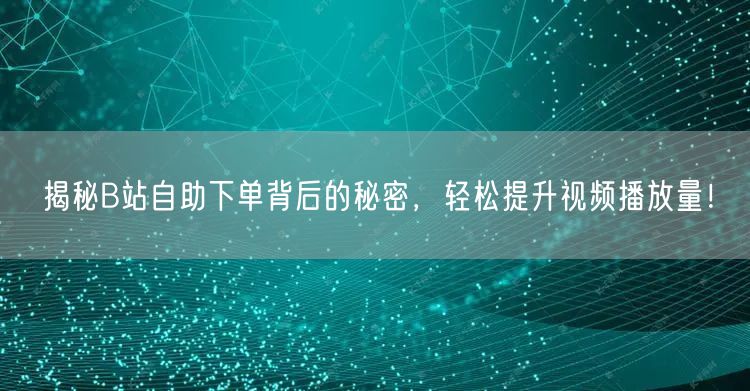 揭秘B站自助下单背后的秘密，轻松提升视频播放量！