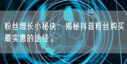粉丝增长小秘诀：揭秘抖音粉丝购买最实惠的途径。