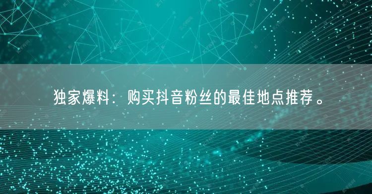 独家爆料：购买抖音粉丝的最佳地点推荐。